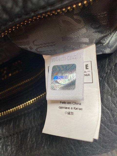 Just Cavalli Black Leather Shoulder Bag. Mock Croc Pattern Detail and Tassles - Ava & Iva