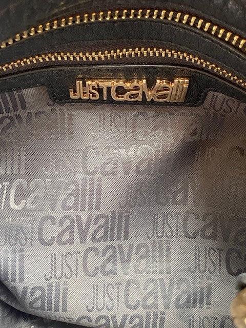 Just Cavalli Black Leather Shoulder Bag. Mock Croc Pattern Detail and Tassles - Ava & Iva