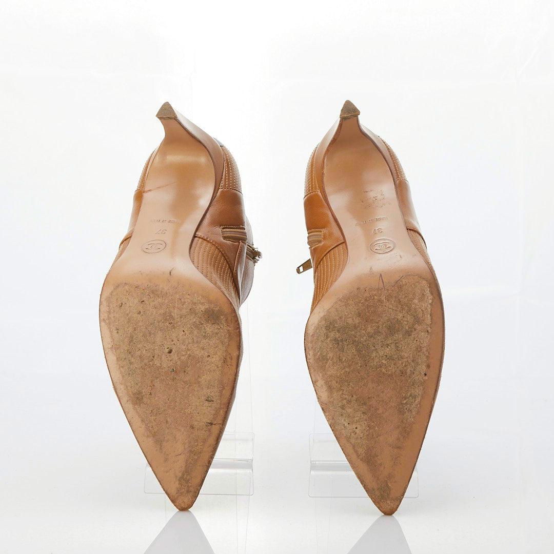 Chanel Leather Tan Ankle Boot UK Size 4. - Ava & Iva