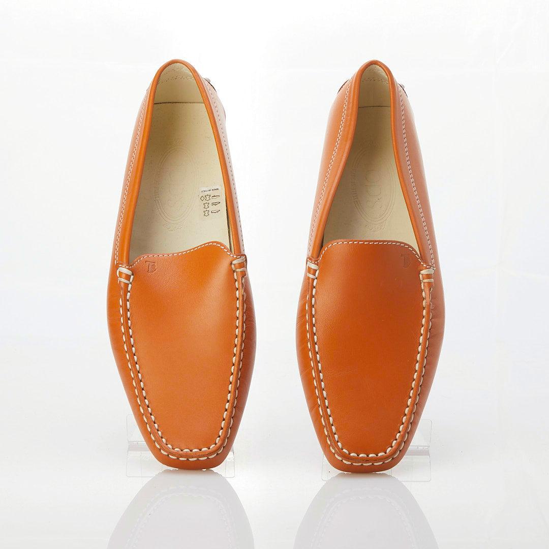 Tod's Leather Orange Flat Moccasin Style Shoe UK Size 7. - Ava & Iva