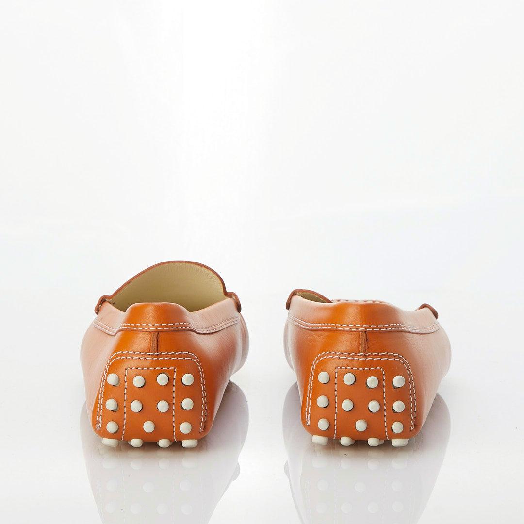 Tod's Leather Orange Flat Moccasin Style Shoe UK Size 7. - Ava & Iva