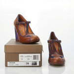 Chie Mihara Leather Tan & Blue Mary Jane Style Shoe UK Size 6. - Ava & Iva