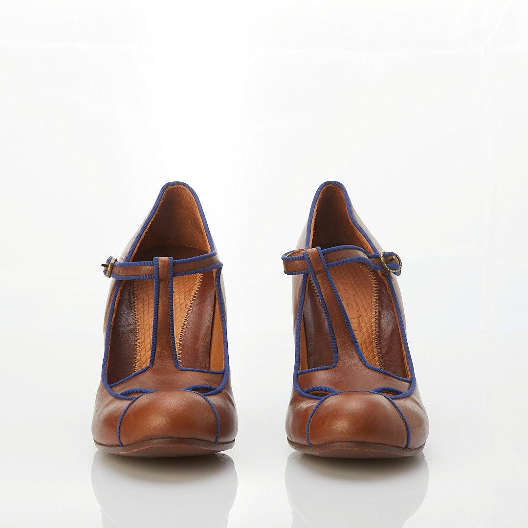 Chie Mihara Leather Tan & Blue Mary Jane Style Shoe UK Size 6. - Ava & Iva