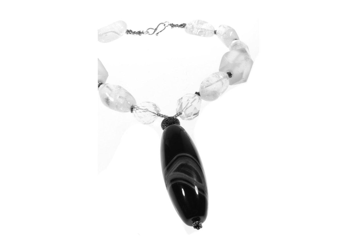 Clear beaded  crystal necklace with black onyx pendant - Ava & Iva
